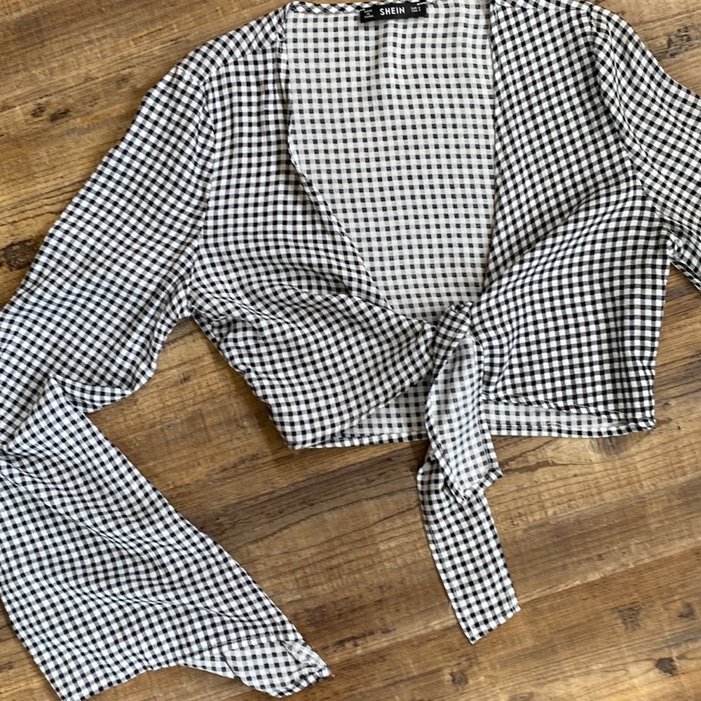 Shein  gingham front tie top